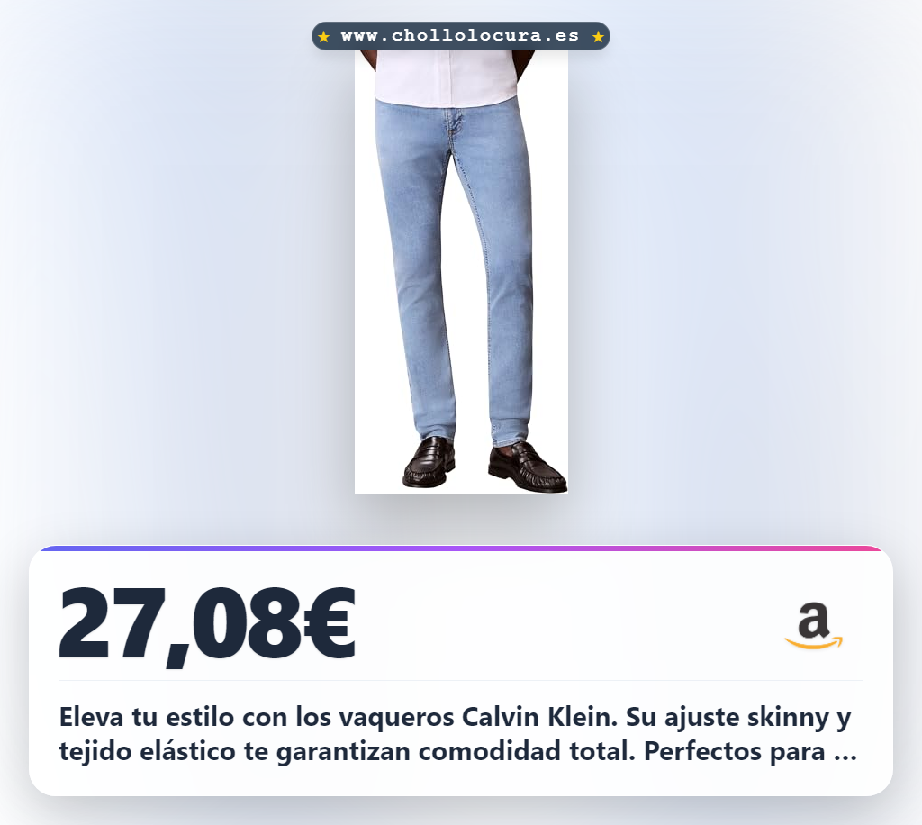 Eleva tu estilo con los vaqueros Calvin Klein. Su ajuste skinny y tejido elástico te garantizan comodidad total. Perfectos para la oficina o tu día a día, son atemporales.