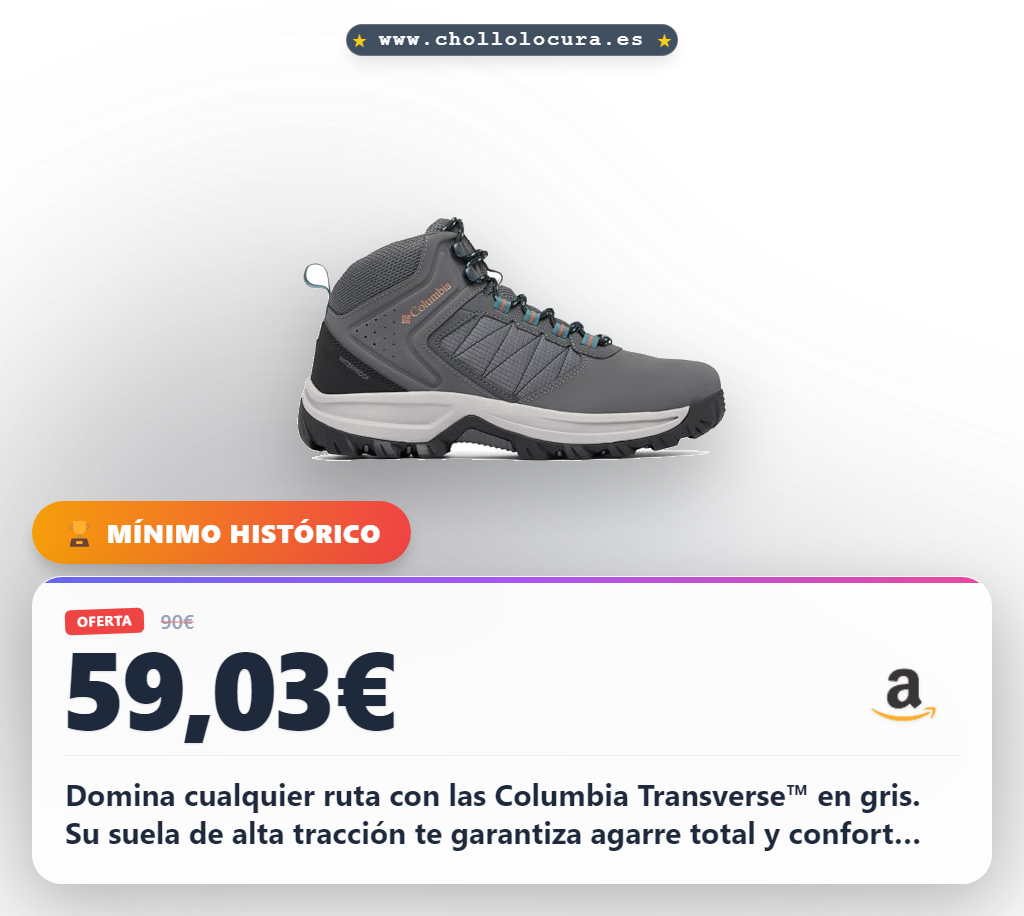 Domina cualquier ruta con las Columbia Transverse™ en gris. Su suela de alta tracción te garantiza agarre total y confort duradero. ¡Aprovecha esta oferta limitada antes de que se agoten!