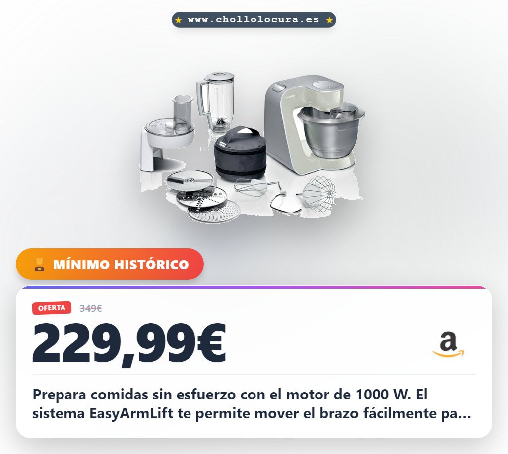 Aprovecha el robot de cocina Bosch MUM 5 de 1000W con sistema EasyArmLift para cocinar sin esfuerzo y resultados profesionales