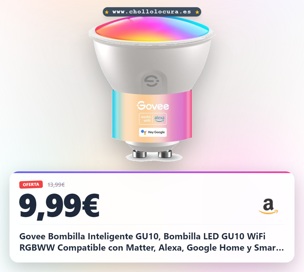 Govee Bombilla Inteligente GU10, Bombilla LED GU10 WiFi RGBWW Compatible con Matter, Alexa, Google Home y Smart Things, Lampara LED 400LM 16 Millones de Colores Sincronización de Música, Paquete de 1