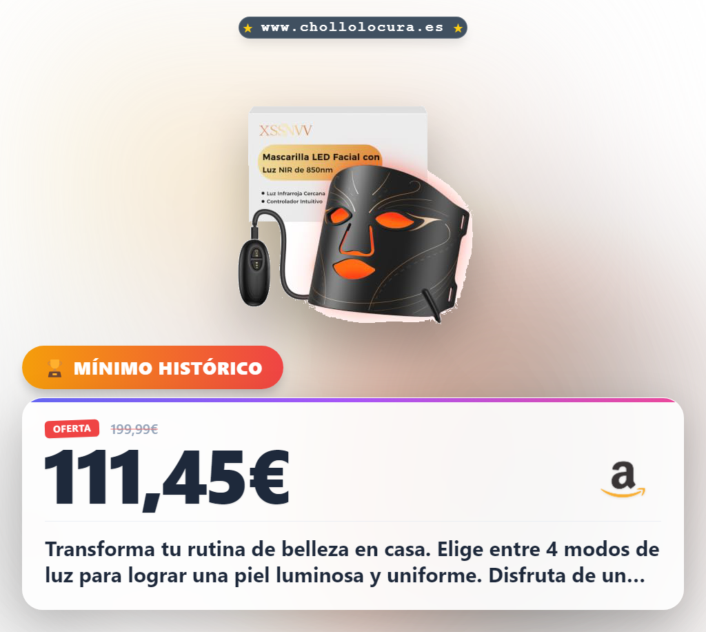 Consigue la máscara LED facial XSSNVV con 4 modos y 224 LEDs para una rutina de belleza en casa al mejor precio