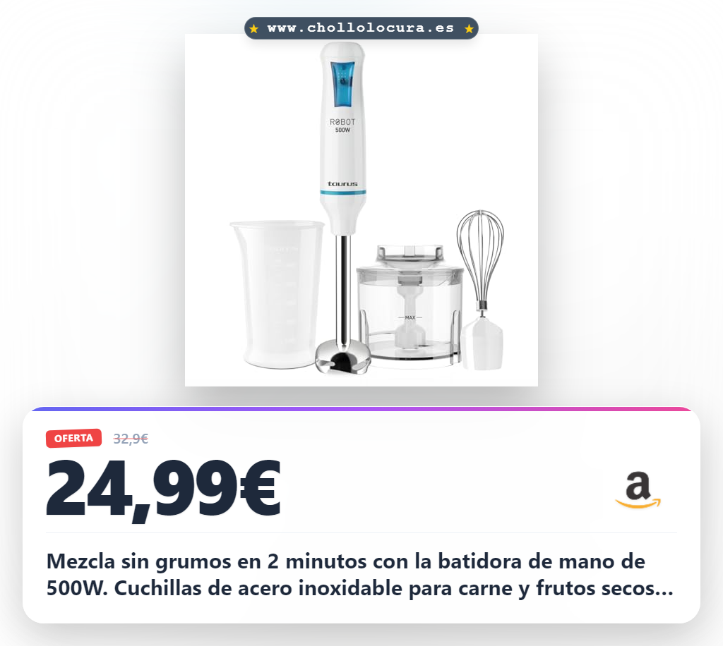 Consigue la batidora de mano Taurus 500W con sistema Turbo Rotation para mezclas sin grumos al mejor precio