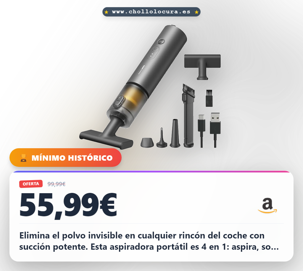 Aprovecha el aspirador portátil HOTO para coche 4 en 1 y limpieza potente al mejor precio de oferta histórica