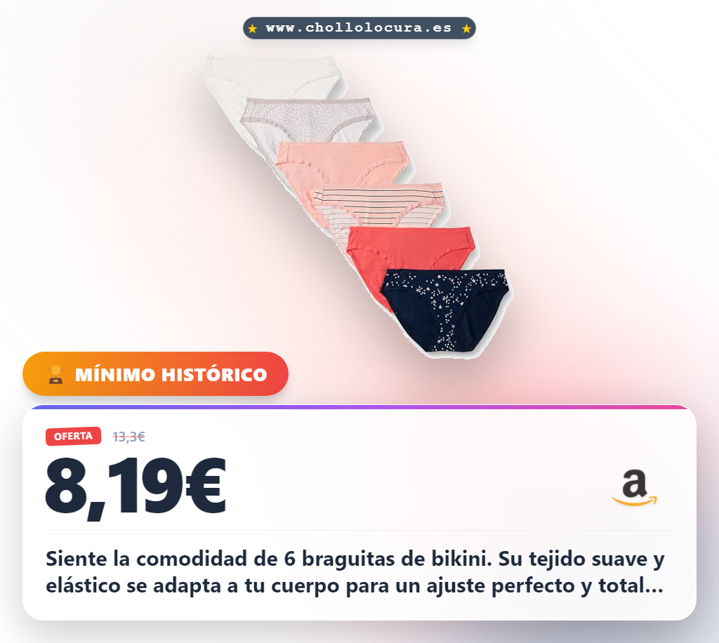 Siente la comodidad de 6 braguitas de bikini. Su tejido suave y elástico se adapta a tu cuerpo para un ajuste perfecto y total libertad. Son versátiles para cualquier look. ¡Aprovecha el 30% de ahorro en este pack!