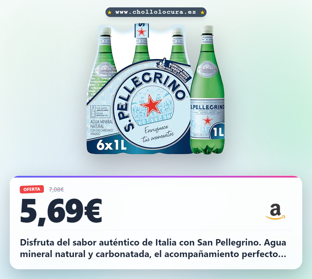 Aprovecha San Pellegrino Agua con Gas italiana natural para cenas familiares en oferta