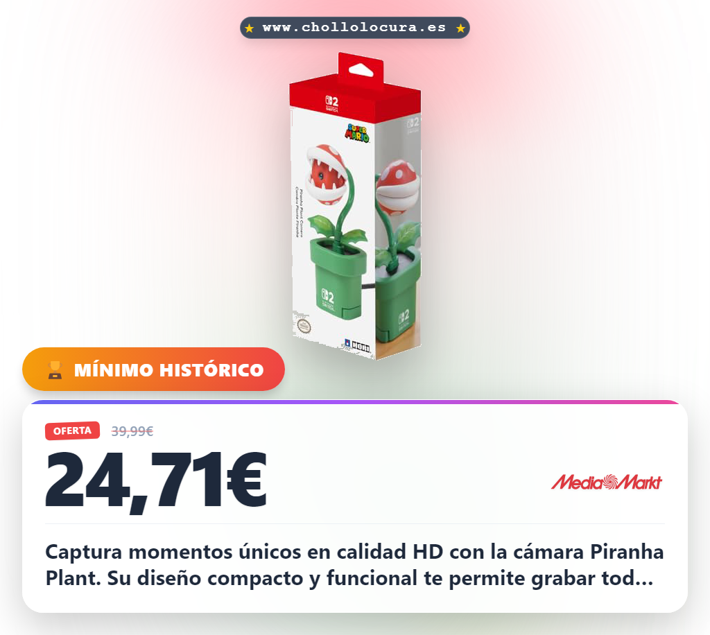 Consigue la cámara Piranha Plant para Nintendo Switch 2. Captura momentos únicos en oferta histórica