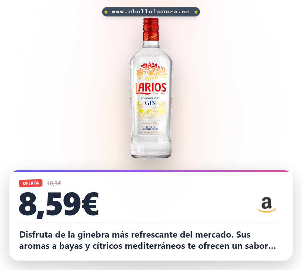 Aprovecha la ginebra Larios Dry Gin Mediterránea con aromas a bayas de enebro y cítricos al mejor precio