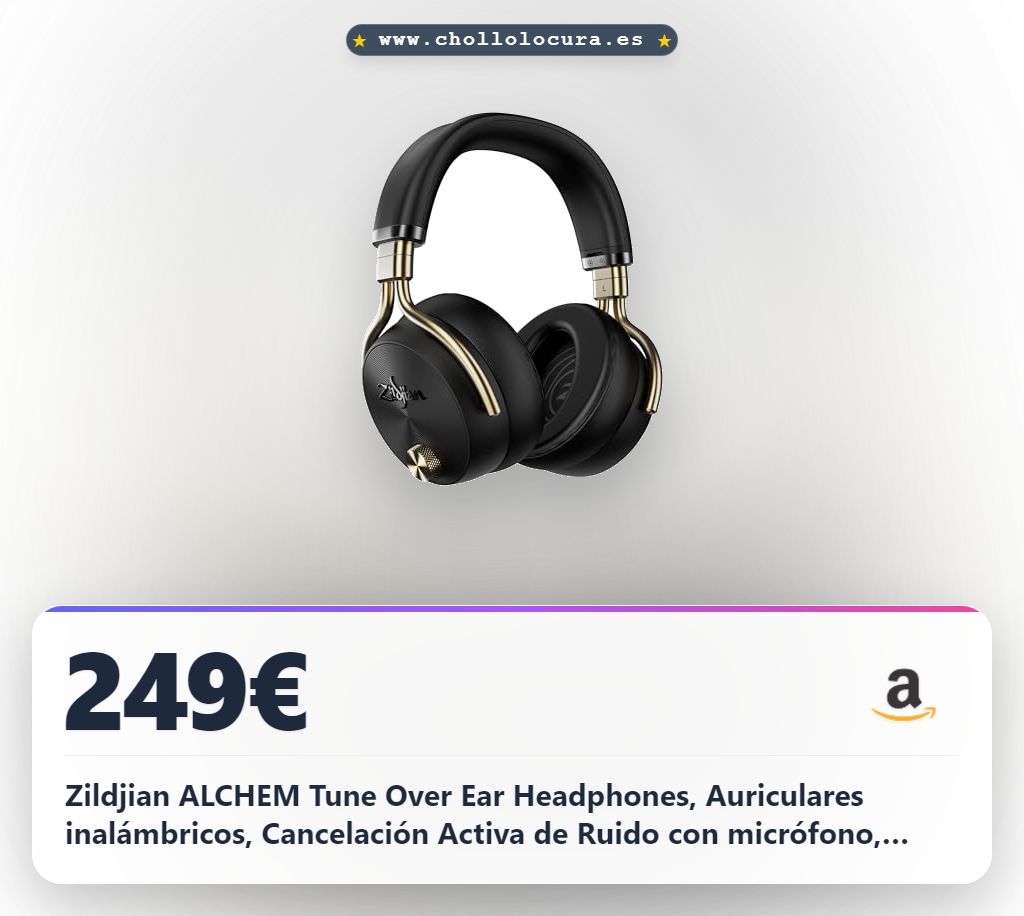 Zildjian ALCHEM Tune Over Ear Headphones, Auriculares inalámbricos, Cancelación Activa de Ruido con micrófono, hasta 45 Horas de autonomía, Black
