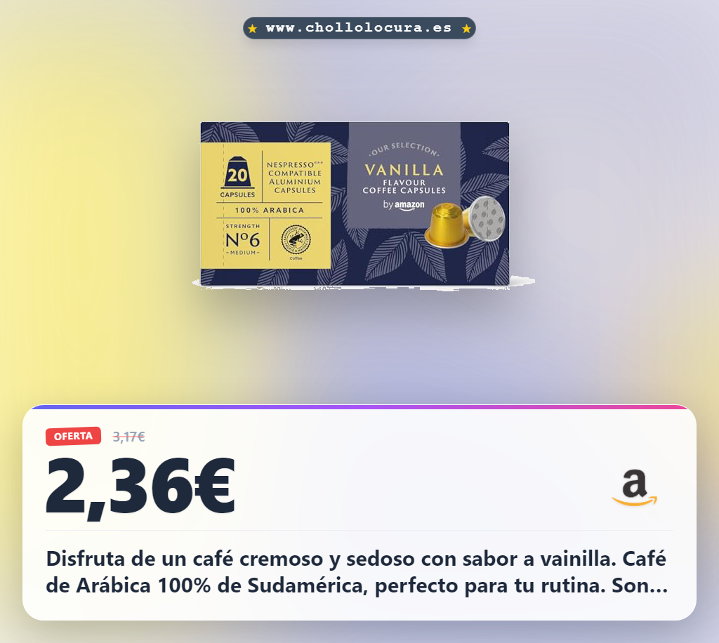 Disfruta de un café cremoso y sedoso con sabor a vainilla. Café de Arábica 100% de Sudamérica, perfecto para tu rutina. Son cápsulas compatibles con Nespresso, aptas para dietas veganas y con certificación Rainforest Alliance. La calidad y el sabor que buscas en cada momento.