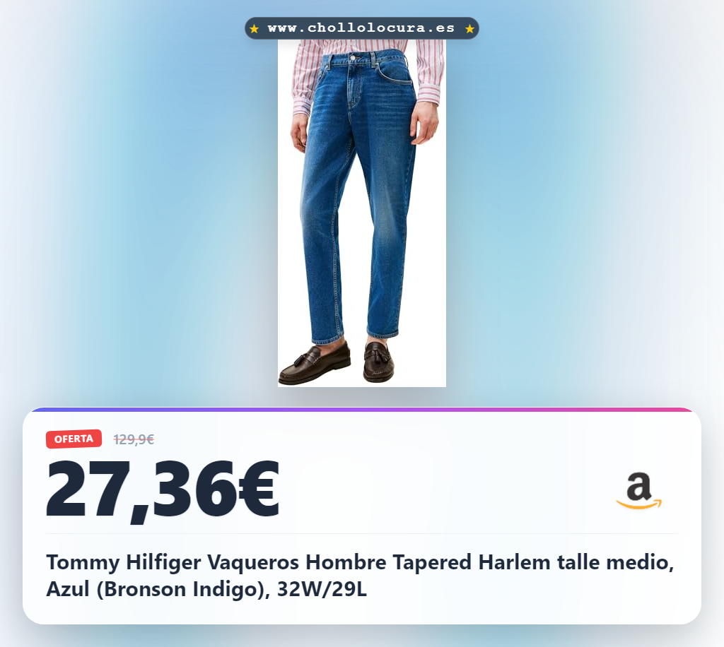 Tommy Hilfiger Vaqueros Hombre Tapered Harlem talle medio, Azul (Bronson Indigo), 32W/29L