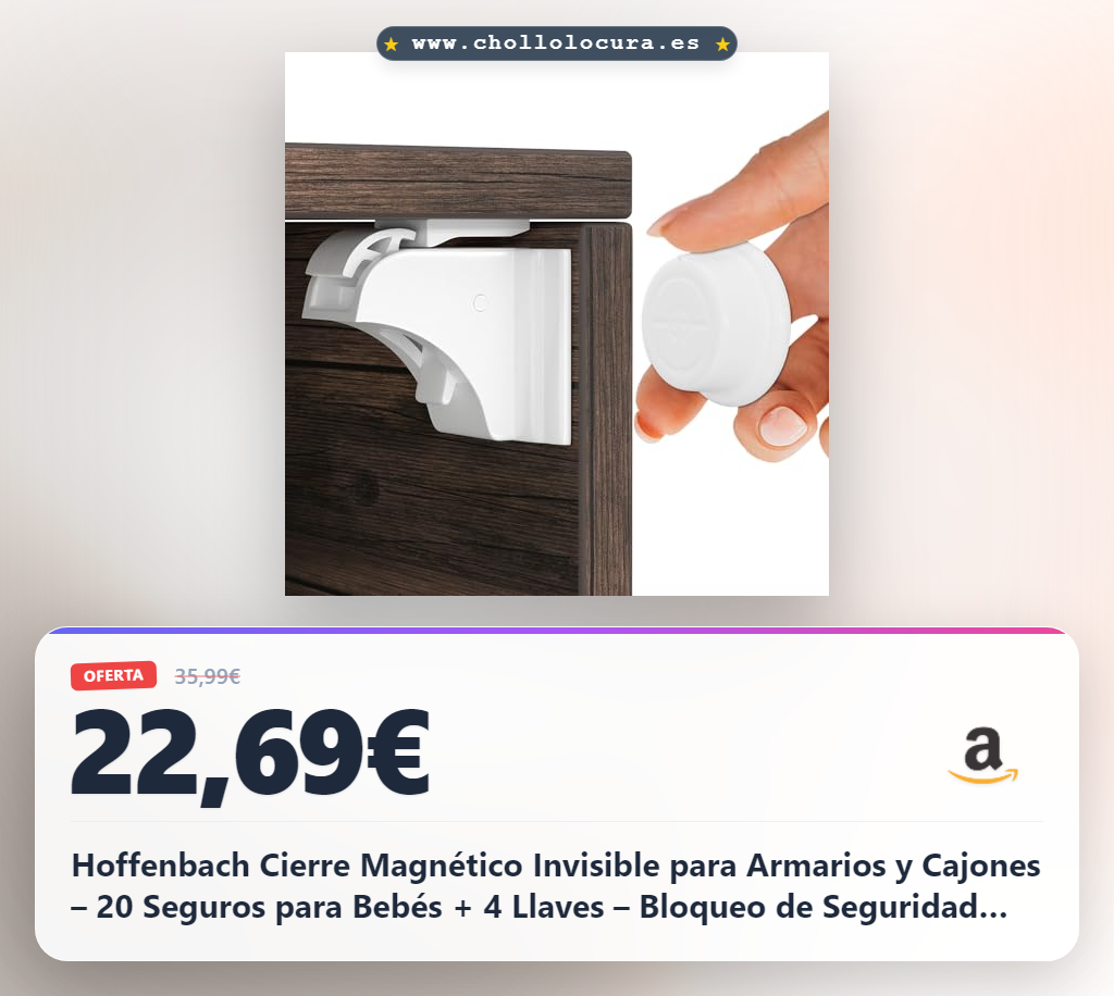 Hoffenbach Cierre Magnético Invisible para Armarios y Cajones – 20 Seguros para Bebés + 4 Llaves – Bloqueo de Seguridad Infantil con Cerradura Magnética – Imanes Adhesivos para Muebles – Blanco