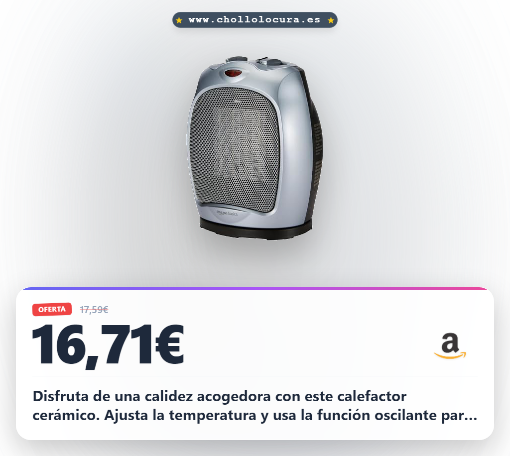 Aprovecha este calefactor de cerámica oscilante 1800W con termostato ajustable y seguridad TUV en oferta