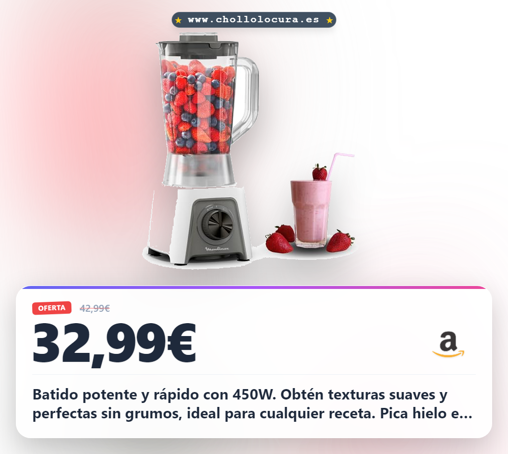 Consigue la batidora Moulinex Blendeo+ de 450W para batidos perfectos y hielo en oferta histórica al mejor precio del año