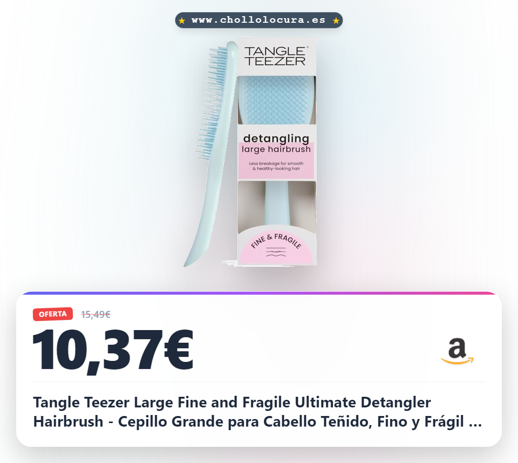 Tangle Teezer Large Fine and Fragile Ultimate Detangler Hairbrush - Cepillo Grande para Cabello Teñido, Fino y Frágil - Púas Suaves y Flexibles de Doble Altura, Menos Rotura y Sin Tirones - Azul