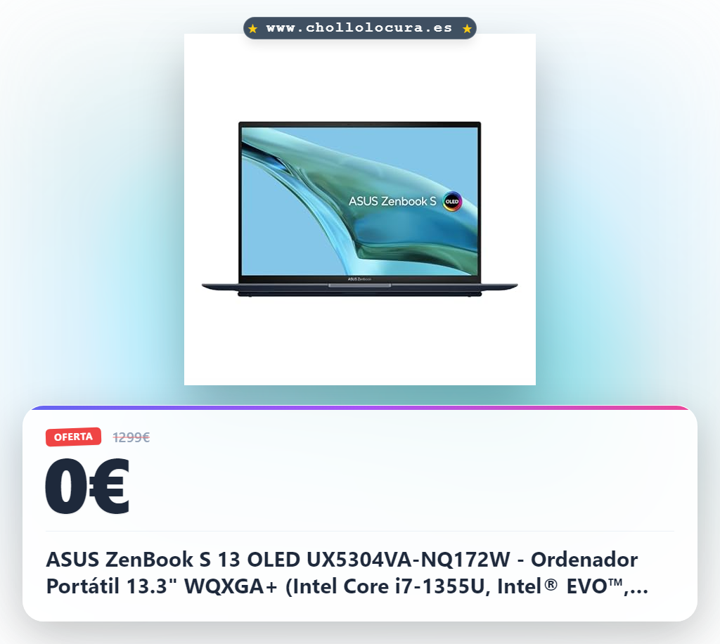 ASUS ZenBook S 13 OLED UX5304VA-NQ172W - Ordenador Portátil 13.3" WQXGA+ (Intel Core i7-1355U, Intel® EVO™, 16GB RAM, 1TB SSD, Iris Xe Graphics, Windows 11 Home) Azul Ponder - Teclado QWERTY español