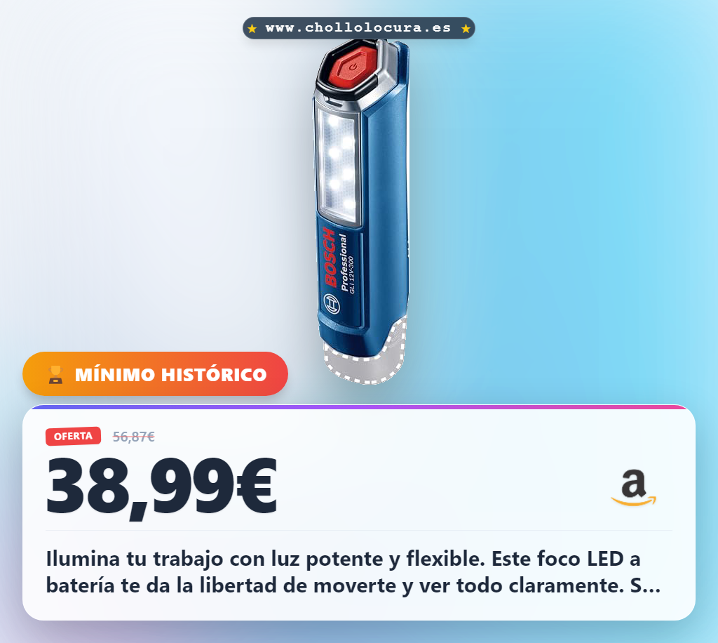 Consigue el foco de obra LED a batería GLI 12V-300 con 300 lúmenes y gancho metálico al mejor precio