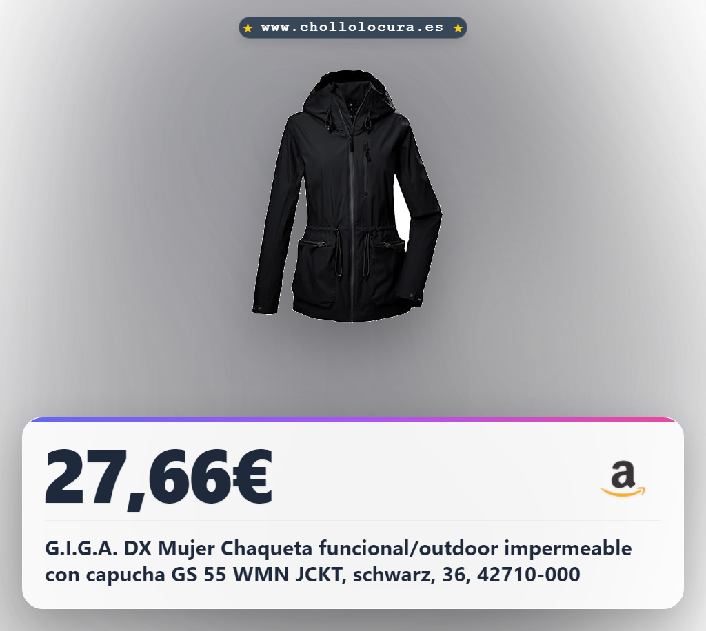 G.I.G.A. DX Mujer Chaqueta funcional/outdoor impermeable con capucha GS 55 WMN JCKT, schwarz, 36, 42710-000