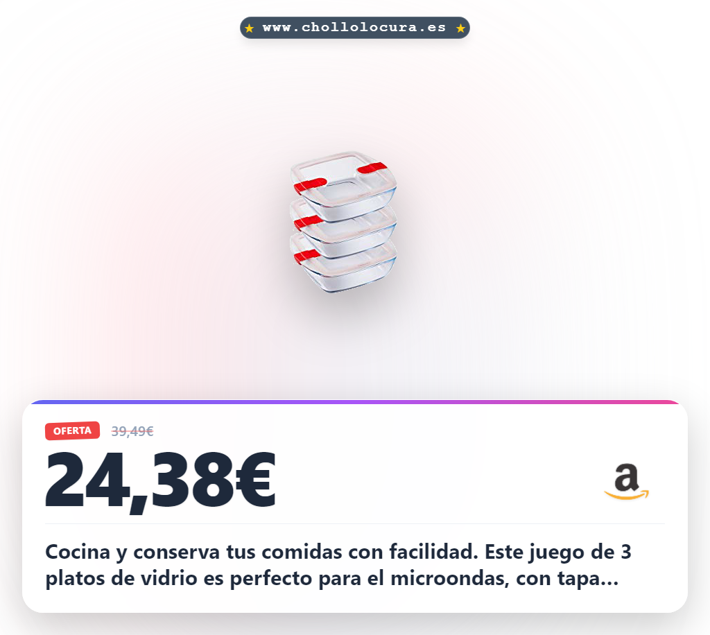 Aprovecha el juego de 3 platos Pyrex de cristal herméticos para microondas con tapa especial al mejor precio