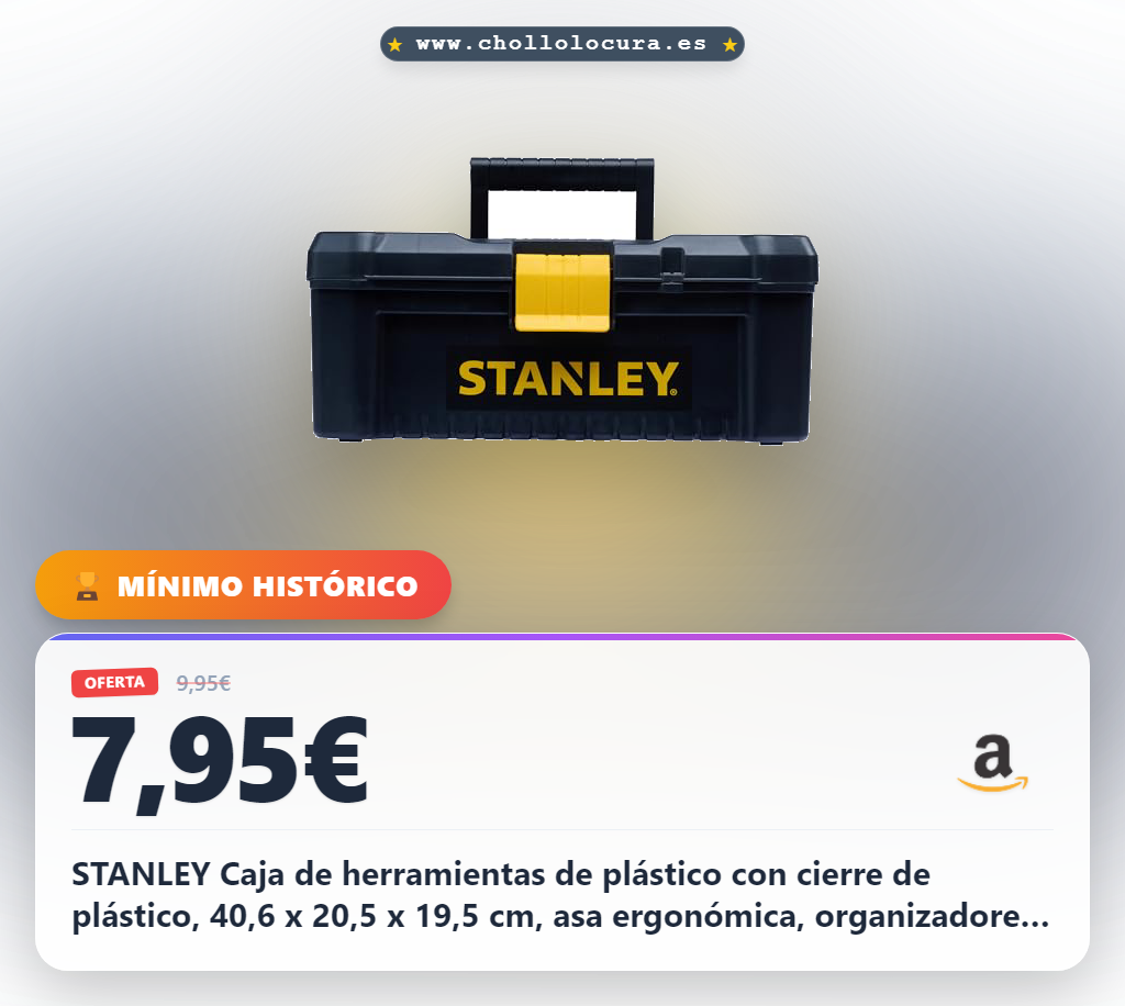 STANLEY Caja de herramientas de plástico con cierre de plástico, 40,6 x 20,5 x 19,5 cm, asa ergonómica, organizadores en la tapa, bandeja interior extraíble, orificio para candado, STST1-75517