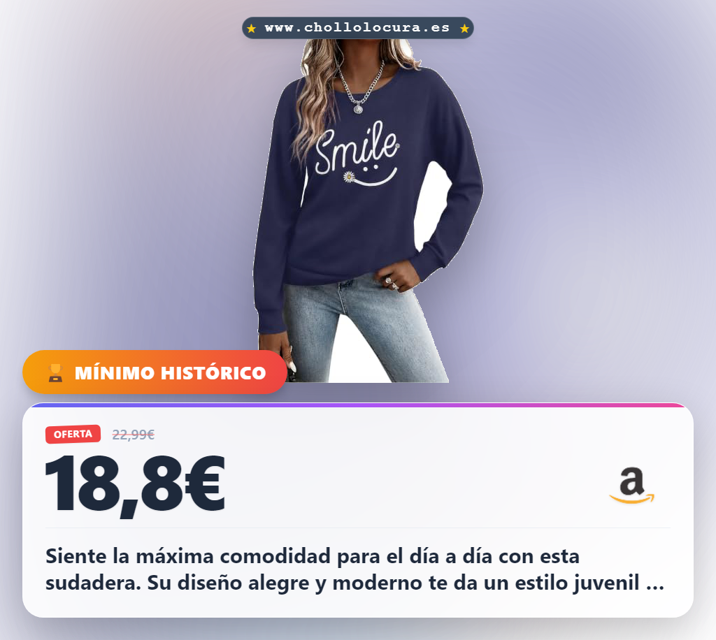 Consigue esta sudadera mujer de manga larga con estampado Smile para disfrutar el entretiempo al mejor precio
