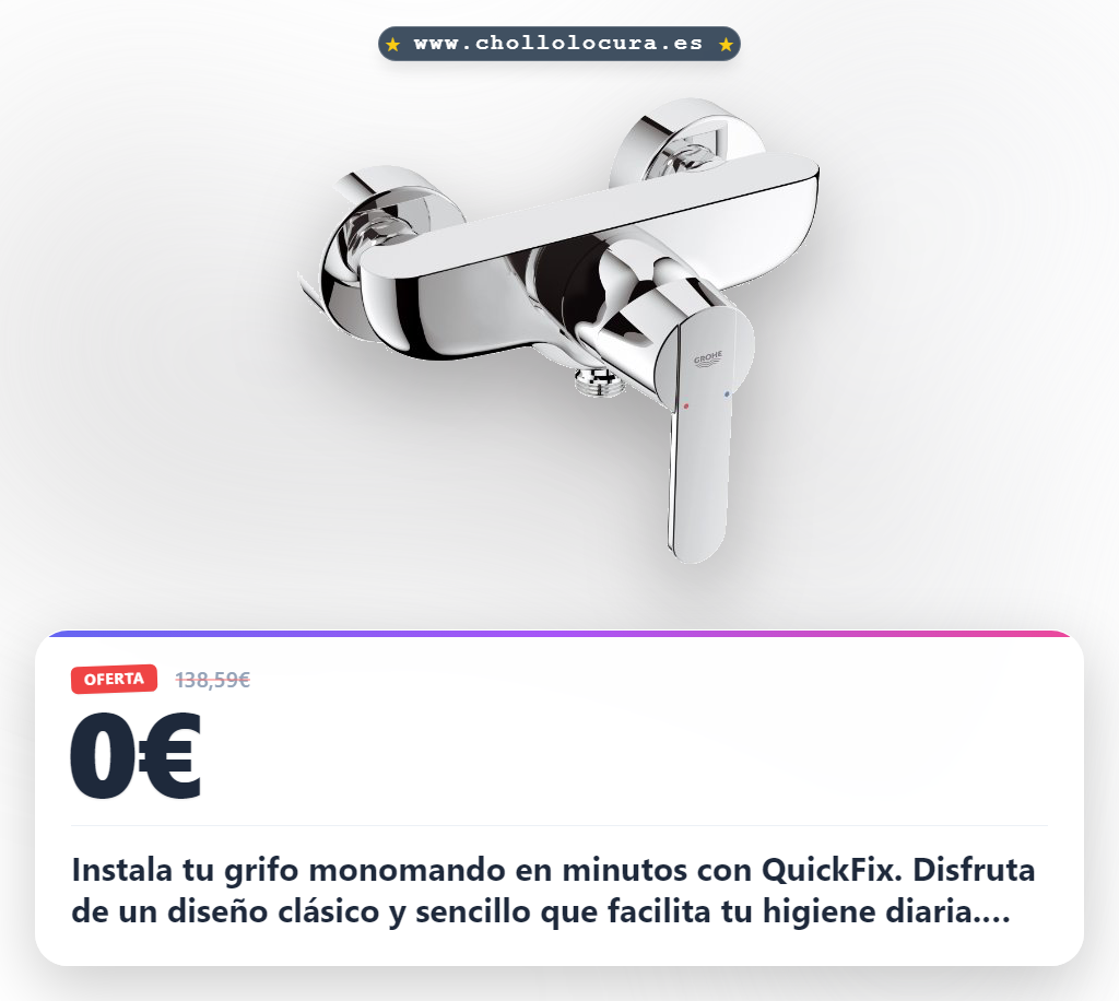 Consigue el grifo monomando GROHE QuickFix para ducha con ahorro de agua y montaje fácil en pared al mejor precio del año.