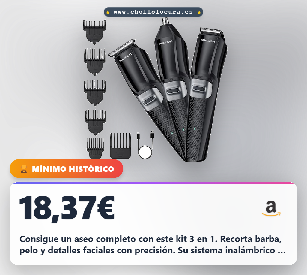 Aprovecha el kit de aseo inalámbrico 3 en 1 para hombre con recortador de barba y detalles faciales al mejor precio