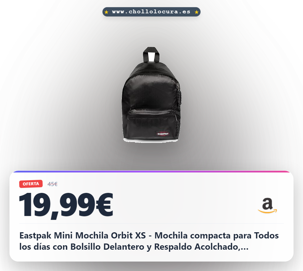Eastpak Mini Mochila Orbit XS - Mochila compacta para Todos los días con Bolsillo Delantero y Respaldo Acolchado, Capacidad 11,6 L, 33,5 x 23 x 15 cm, Negro Satinado