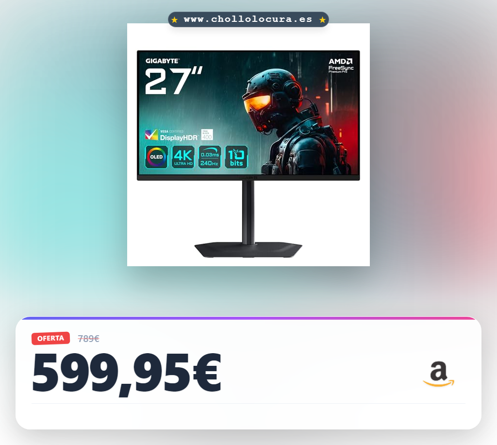 GIGABYTE MO27U2 OLED 4K UHD Gaming Monitor - 3840 x 2160, 240Hz, 0,03 ms, 1000 CD/m², Display HDR True Black 400, HDMI 2.1, DisplayPort 1.4