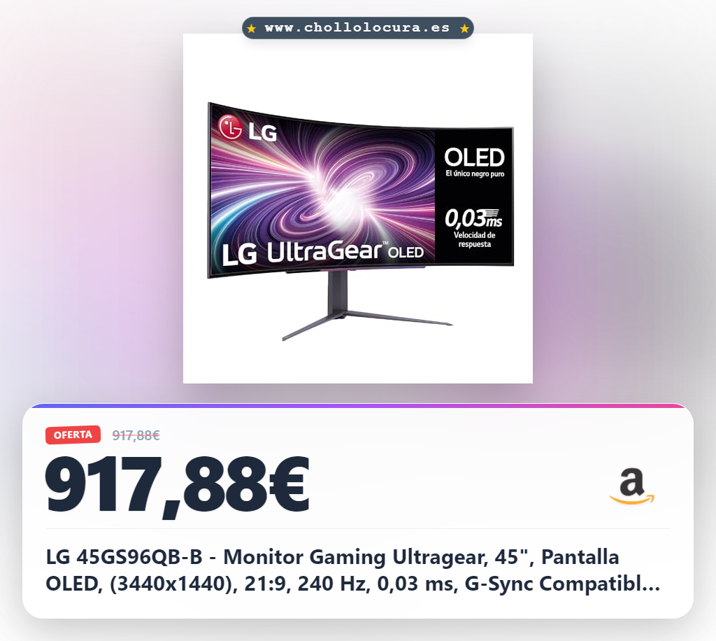 LG 45GS96QB-B - Monitor Gaming Ultragear, 45", Pantalla OLED, (3440x1440), 21:9, 240 Hz, 0,03 ms, G-Sync Compatible y FreeSync Premium Pro, Morado