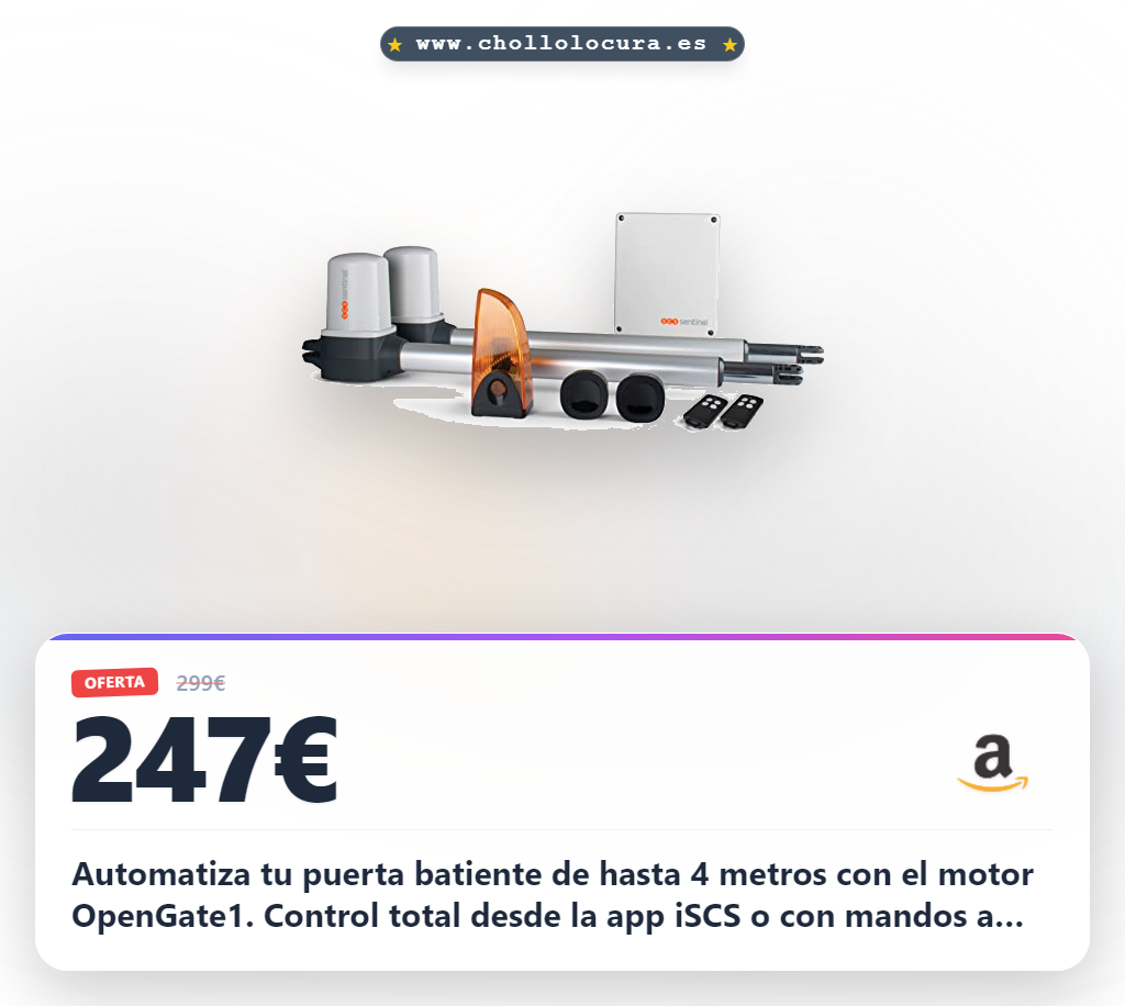 Obtén el motor actuador OpenGate1 Batiente 24V para puertas de hasta 4m con control Wi-Fi y mandos a precio de chollo