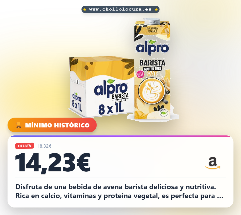 Aprovecha la bebida vegetal de avena barista Alpro sin lactosa rica en calcio y proteína para veganos en oferta