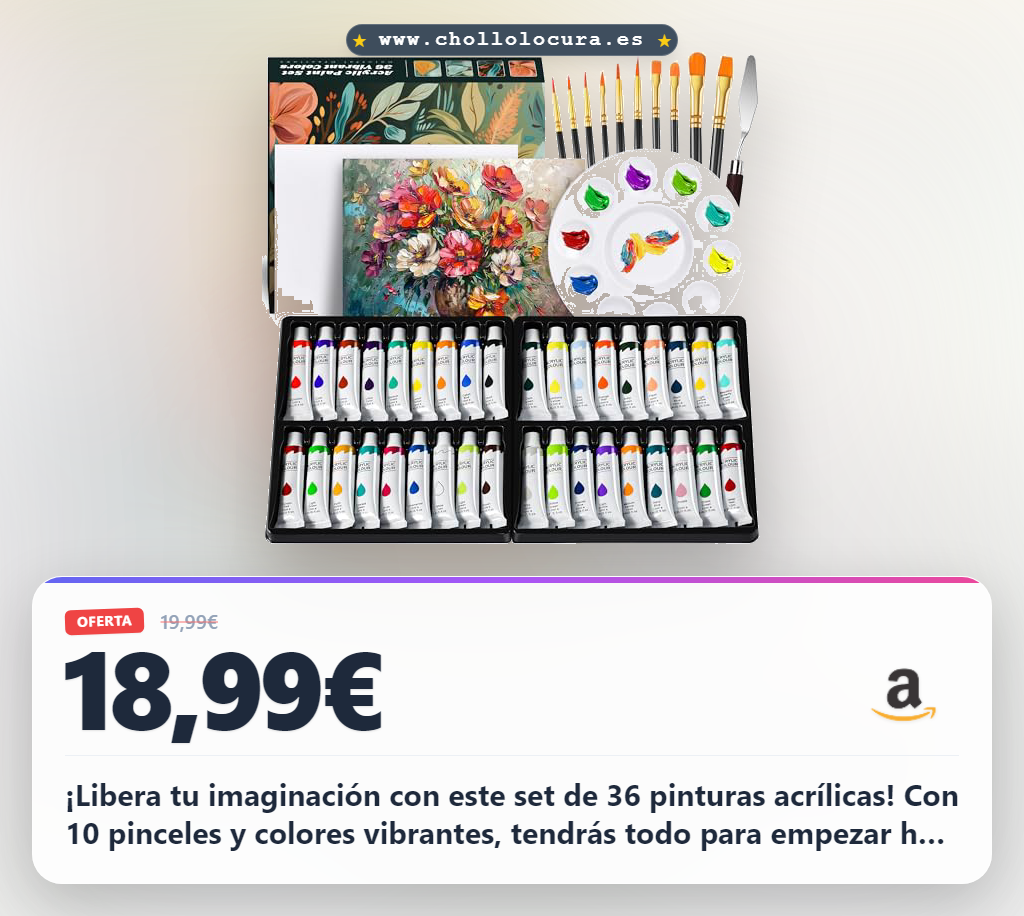 Encuentra el set de pintura acrílica DazSpirit con 36 tubos y pinceles para crear obras de arte a precio de chollo