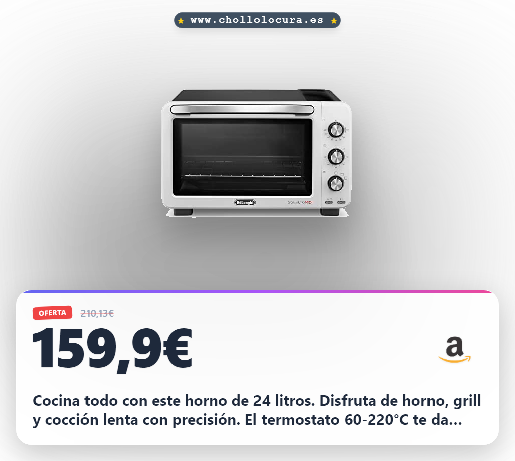 Disfruta la cocción lenta y el grill con el horno De'Longhi Sfornatutto Midi de 24 litros.