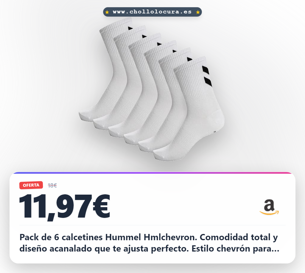 Aprovecha este pack de 6 calcetines Hummel Hmlchevron con diseño acanalado y máxima comodidad unisex.