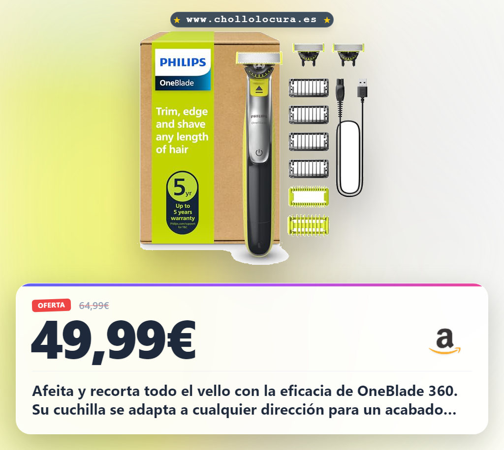 Consigue el Philips OneBlade 360 a precio de chollo con 4 peines y kit corporal para todo vello
