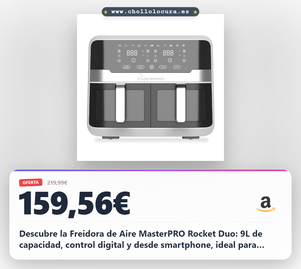 Freidora de Aire 9L con Control desde Smartphone – Cocina Fácil, Saludable y Potente con MasterPRO Rocket Duo