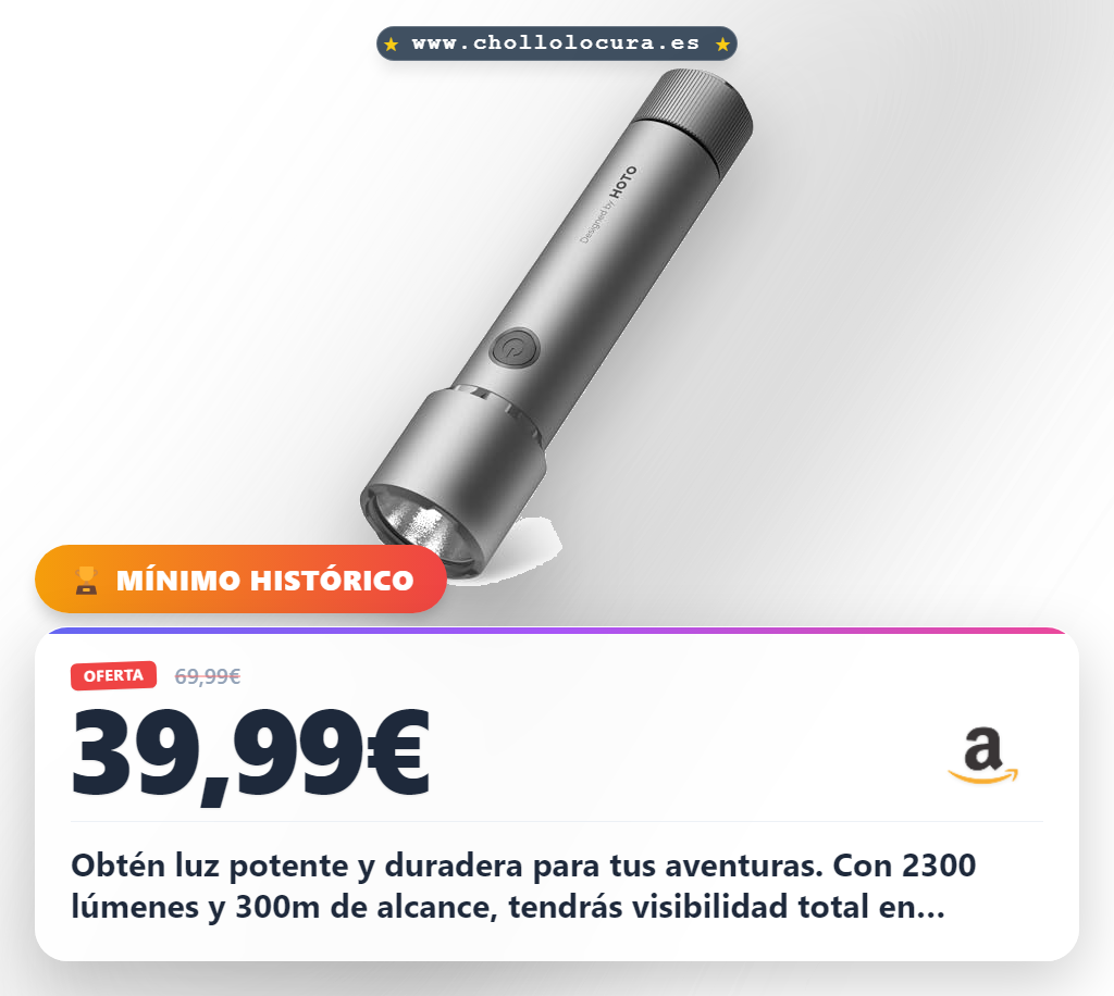 Aprovecha esta linterna táctica HOTO LED de 2300 lúmenes recargable con carga USB-C al mejor precio