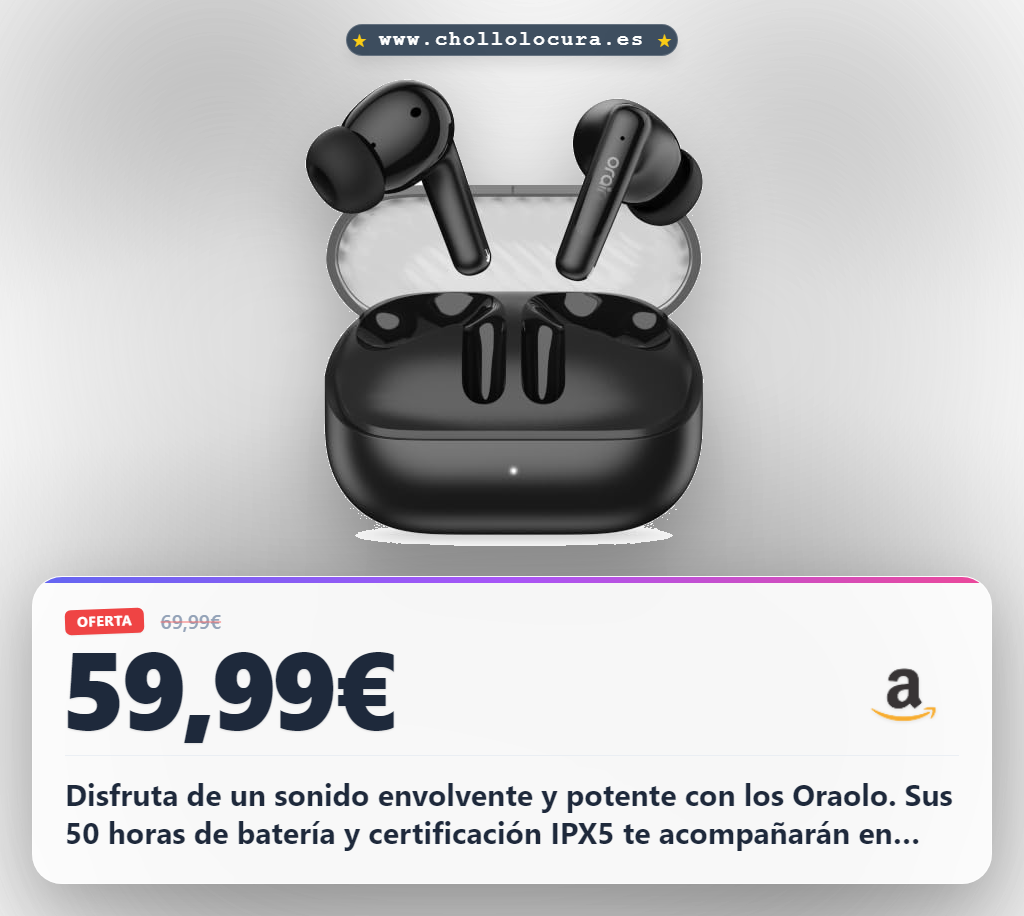 Disfruta de un sonido envolvente y potente con los Oraolo. Sus 50 horas de batería y certificación IPX5 te acompañarán en cada entrenamiento. Conectividad Bluetooth 5.4 y llamadas claras para que no pierdas ni un detalle.