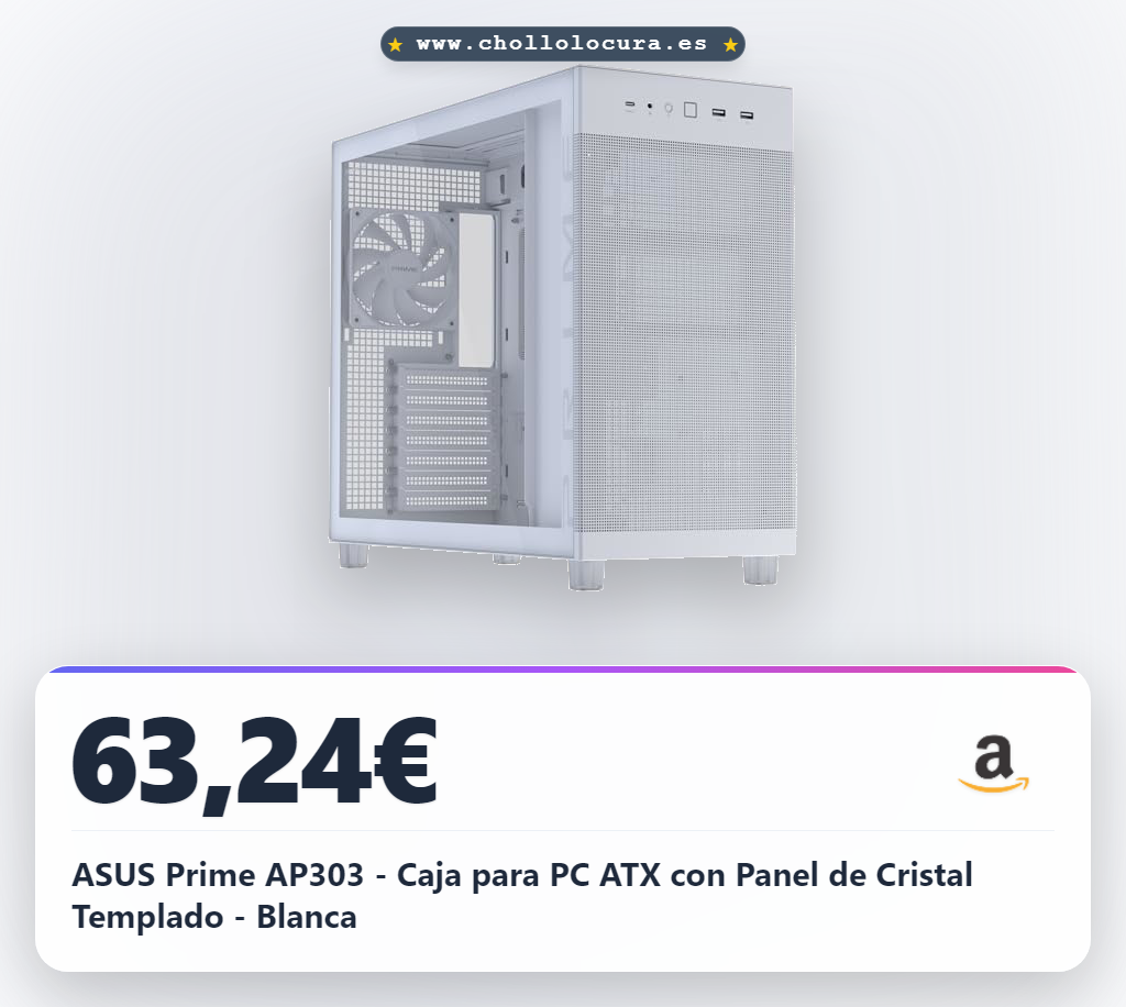 ASUS Prime AP303 - Caja para PC ATX con Panel de Cristal Templado - Blanca