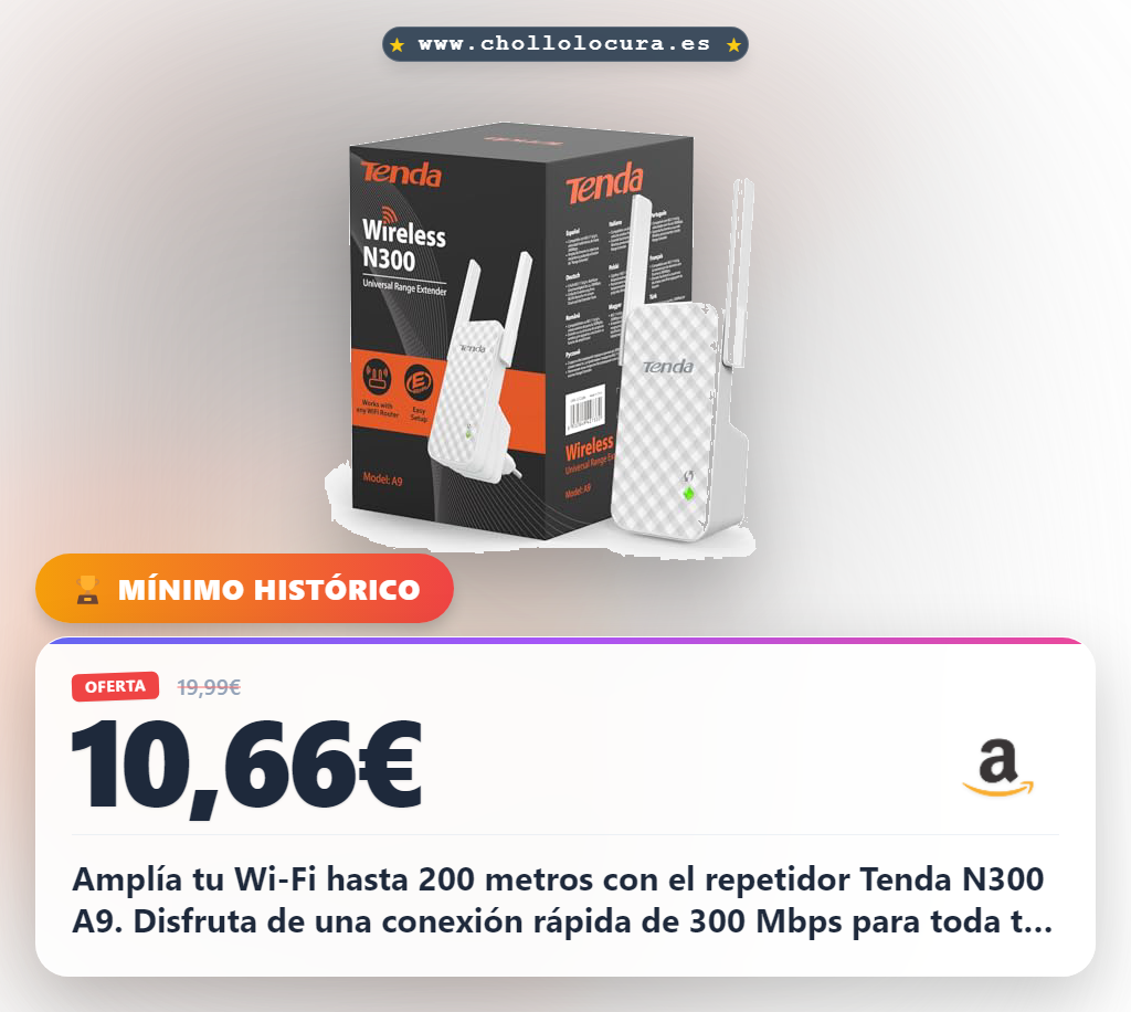 Aprovecha el repetidor WiFi Tenda N300 A9 para ampliar la cobertura hasta 200 metros en oferta