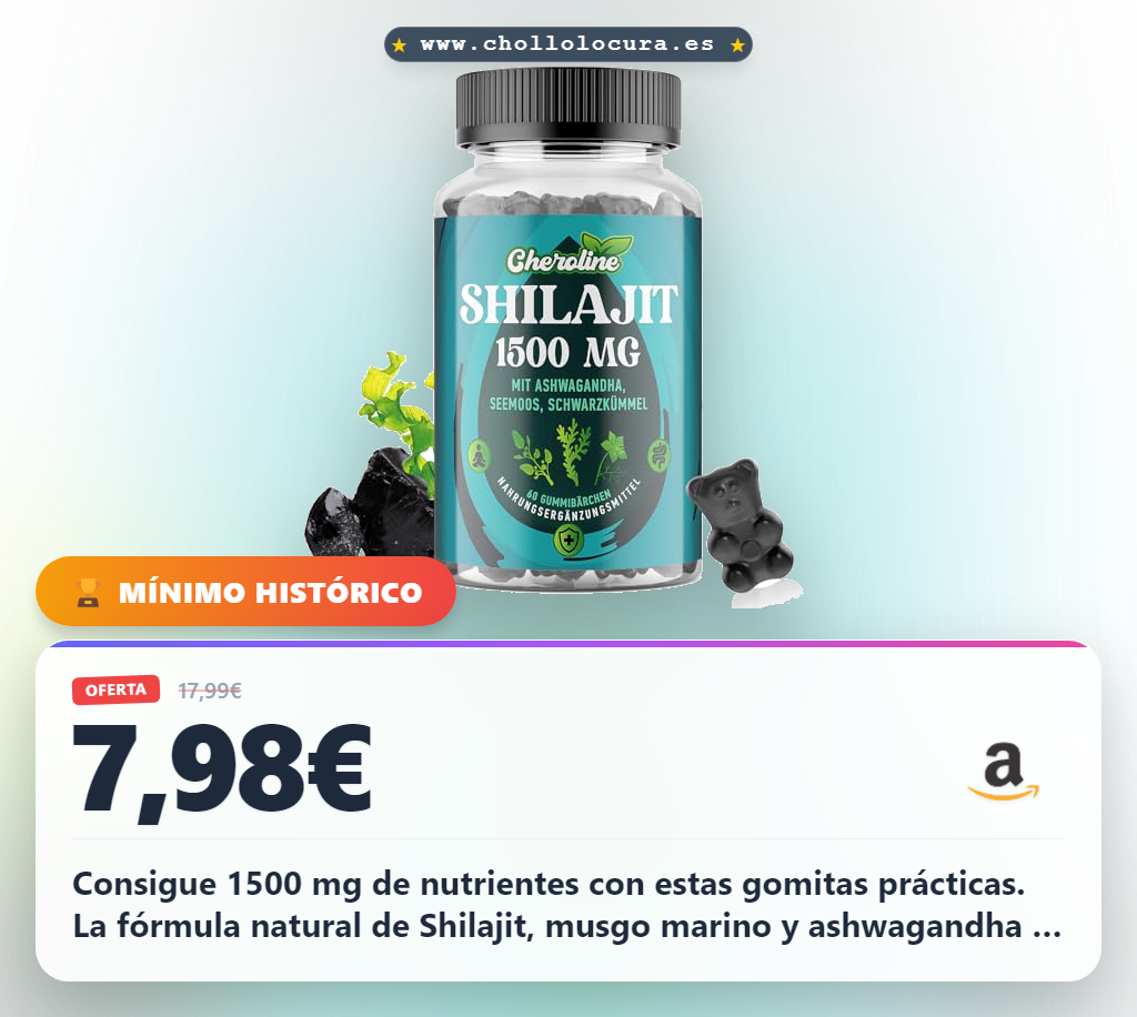 Aprovecha las gomitas veganas de Shilajit, alga marina y ashwagandha 1500 mg a precio de chollo.