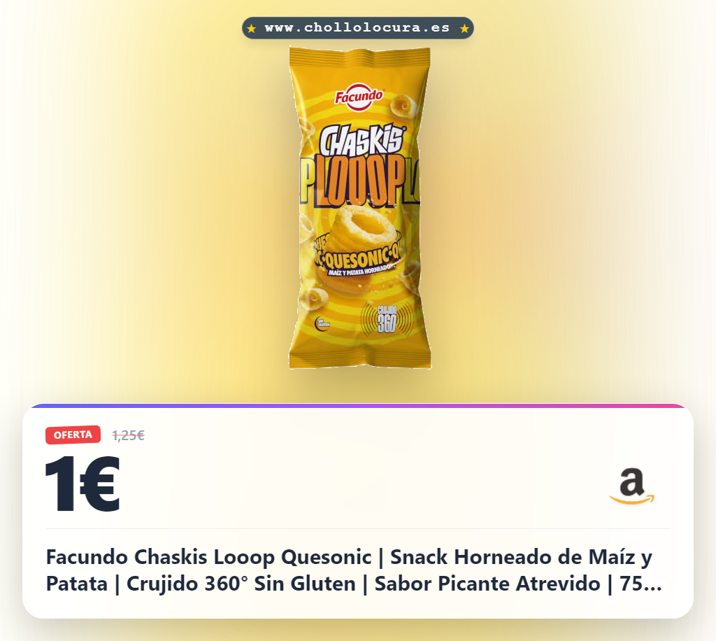 Facundo Chaskis Looop Quesonic | Snack Horneado de Maíz y Patata | Crujido 360° Sin Gluten | Sabor Picante Atrevido | 75g | Aperitivo Original y Crujiente | Ideal para Compartir en Cualquier Momento