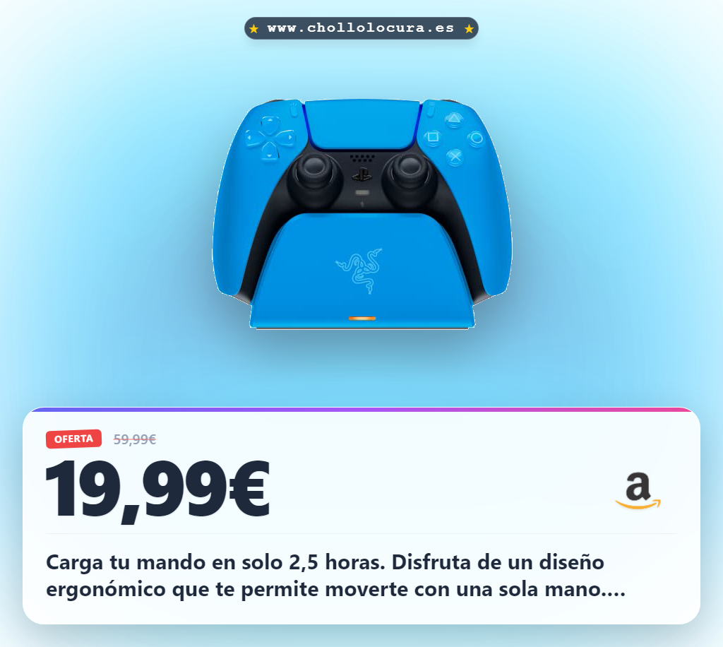 Aprovecha la base de carga rápida Razer para tu mando PS5 con protección anti-sobrecarga y diseño ergonómico