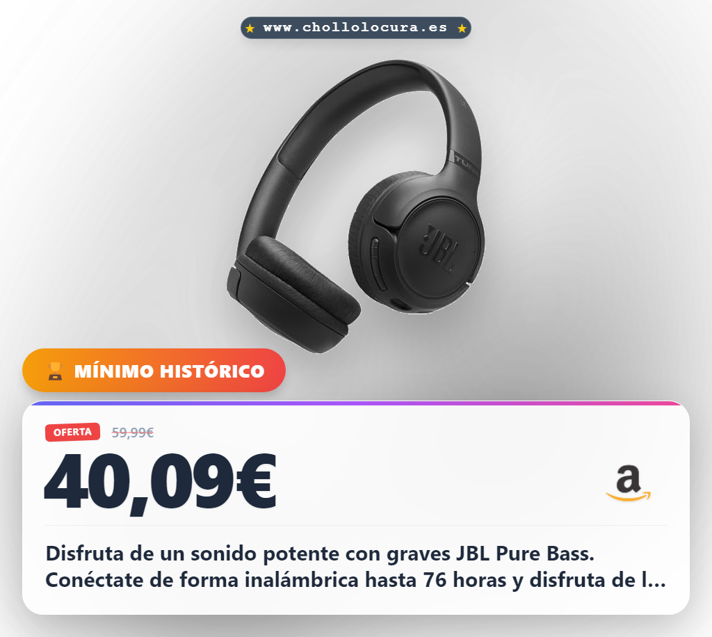 Disfruta de un sonido potente con graves JBL Pure Bass. Conéctate de forma inalámbrica hasta 76 horas y disfruta de la comodidad de un diseño plegable. Personaliza la música con la app y olvídate de las preocupaciones. Tu experiencia de audio perfecta al alcance de tu mano.