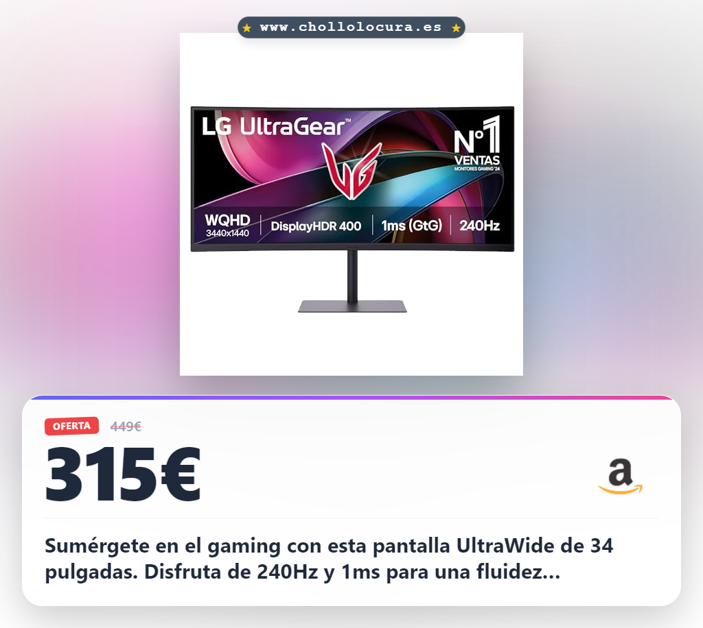 Consigue monitor gaming LG 34G630A-B 21:9 240Hz con FreeSync Premium y DisplayHDR 400 al mejor precio