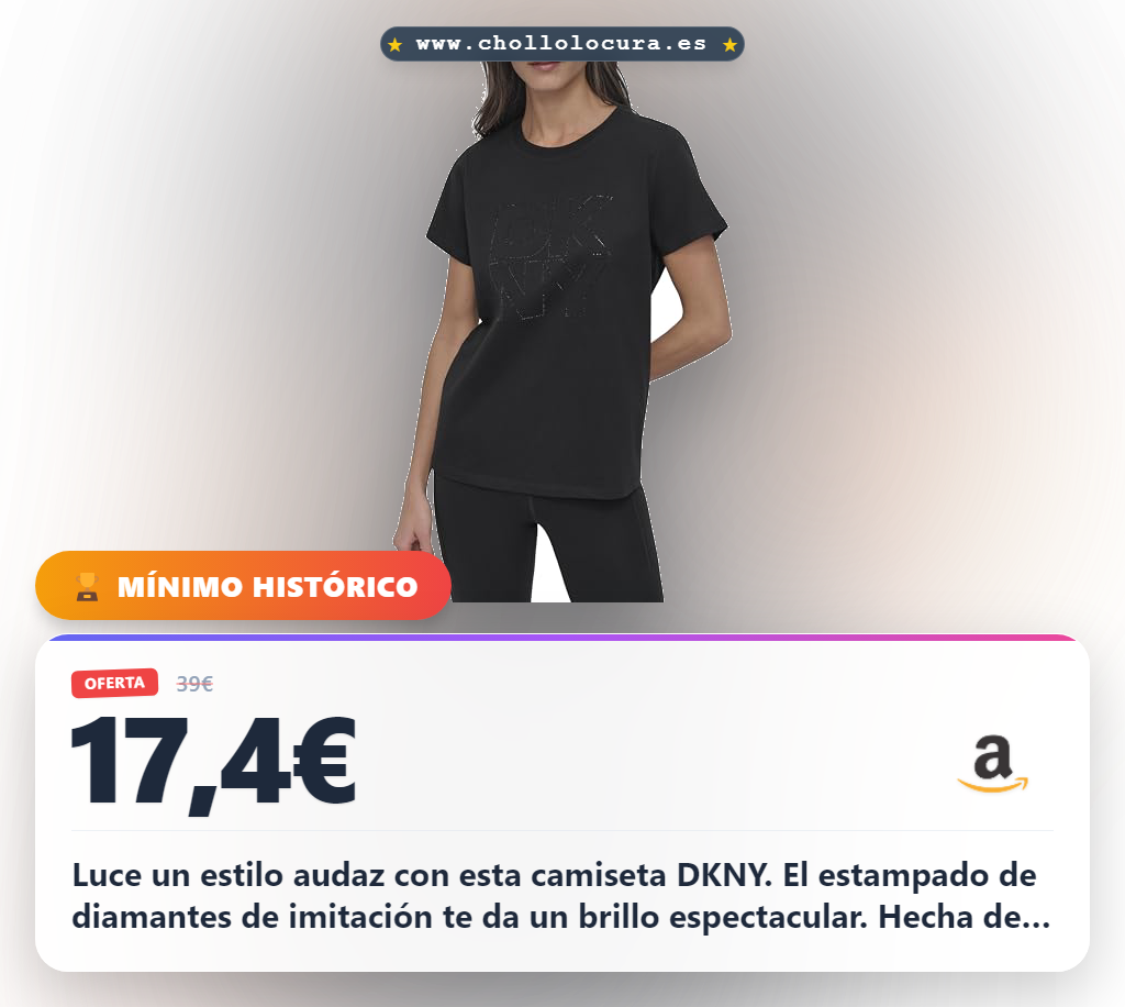 Descubre la camiseta DKNY negra con estampado de diamantes de imitación. Ahorra al mejor precio este top de algodón suave para mujer.