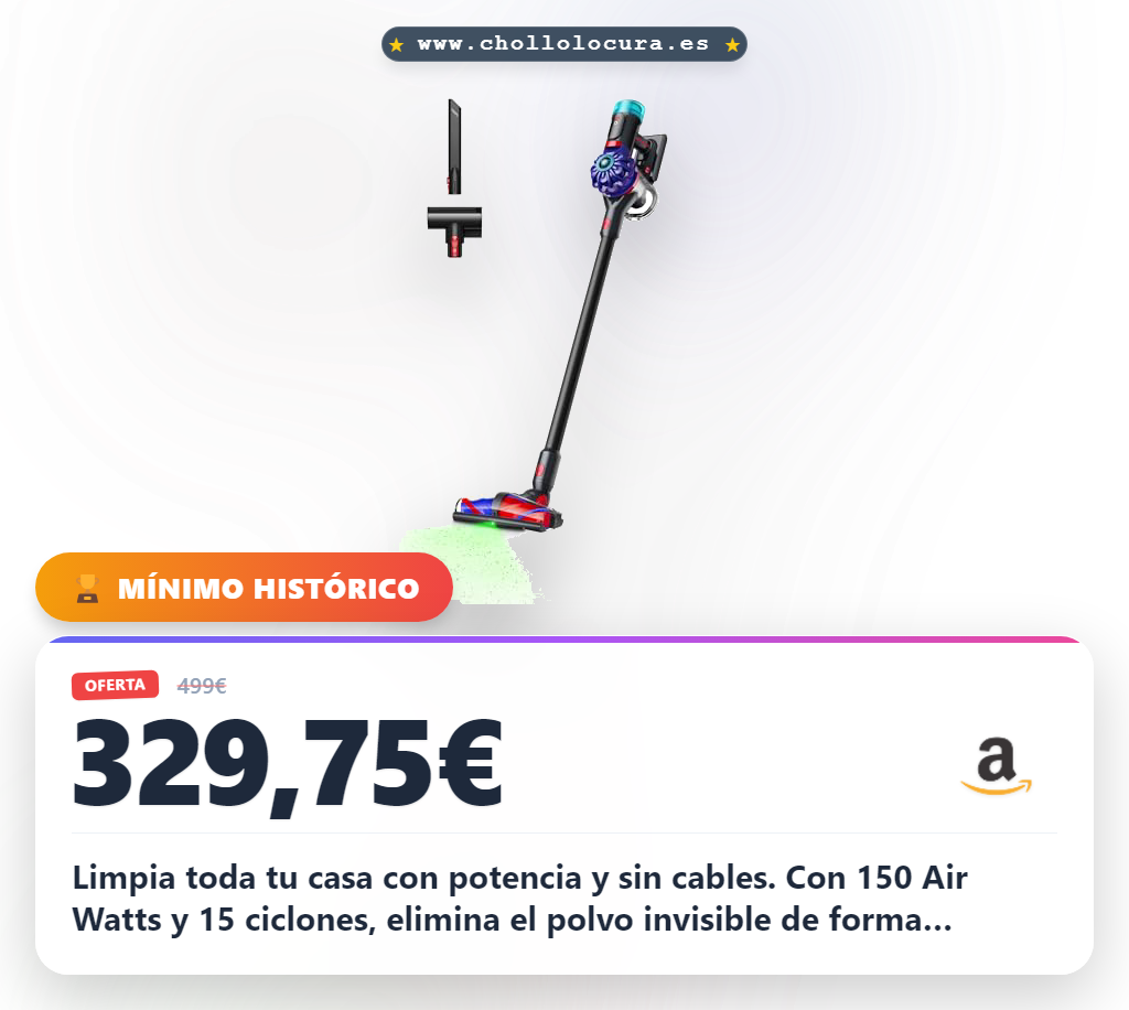 Consigue la aspiradora Dyson V10 sin cable con 150 Air Watts y tecnología Anti-enredos en oferta