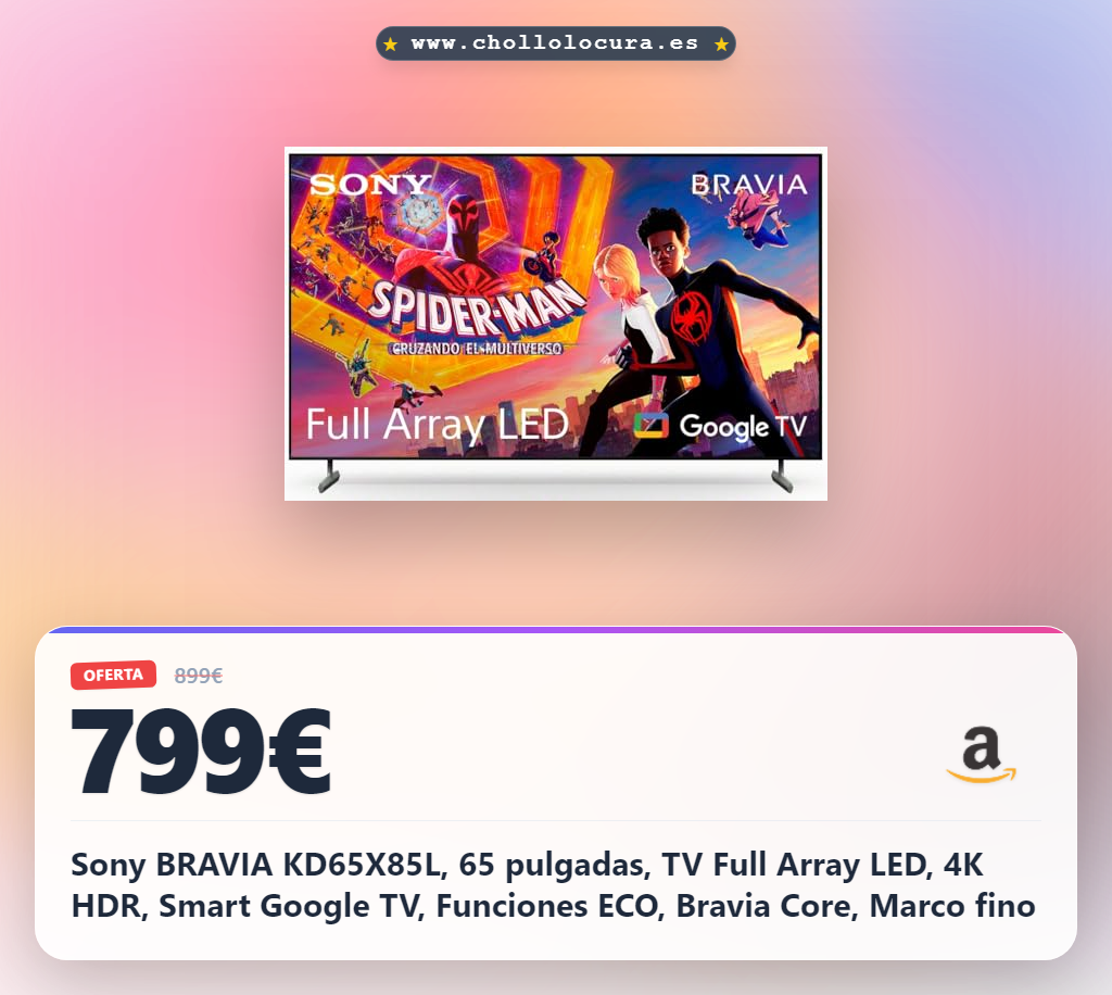 Sony BRAVIA KD65X85L, 65 pulgadas, TV Full Array LED, 4K HDR, Smart Google TV, Funciones ECO, Bravia Core, Marco fino