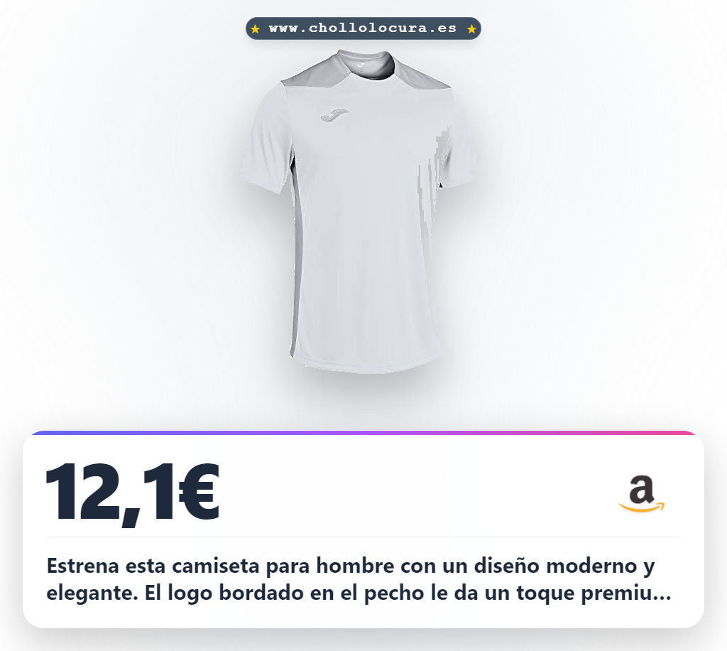 Consigue la camiseta Joma para hombre blanco gris con logo bordado en el pecho y detalles de contraste