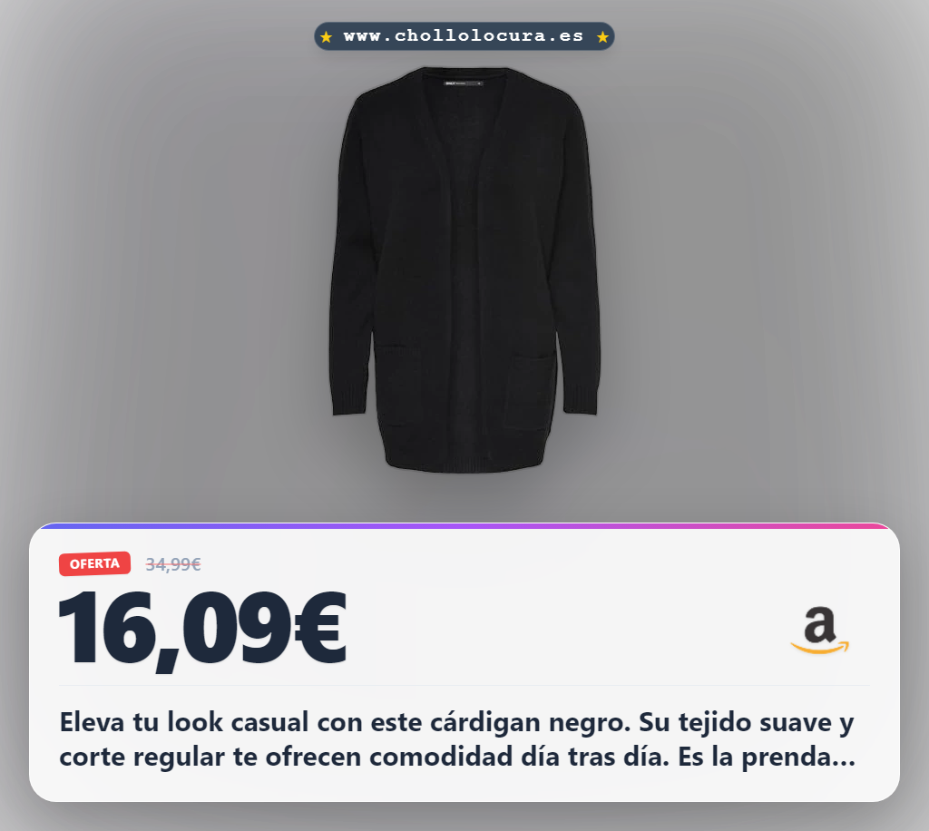 Aprovecha el Cardigan ONLLESLY Black con corte regular y manga larga al mejor precio del mercado